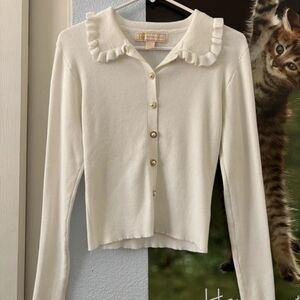 Women's White Ruffled Collar Sweater